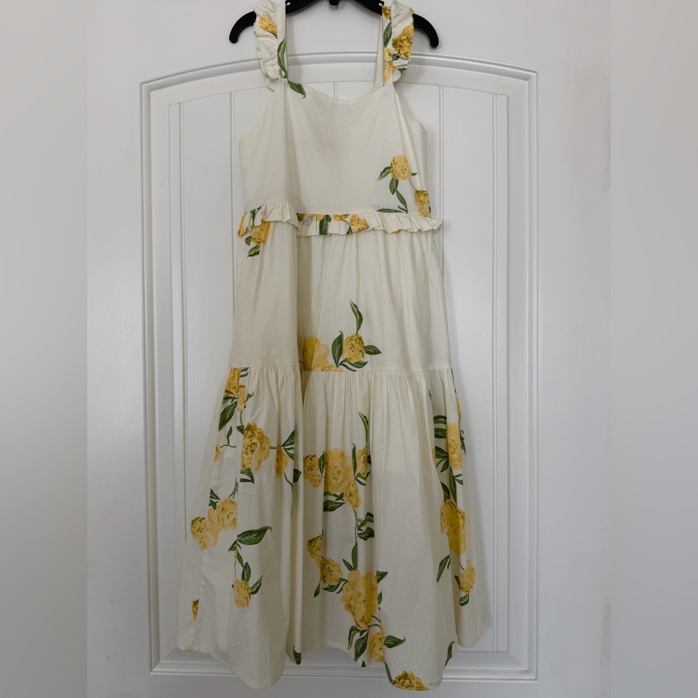 GB Girls Yellow Floral Cream Dress